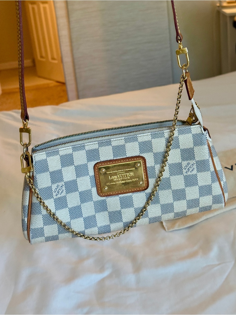 Louis Vuitton Beige Damier Azur Shoulder Bag with Gold Hardware